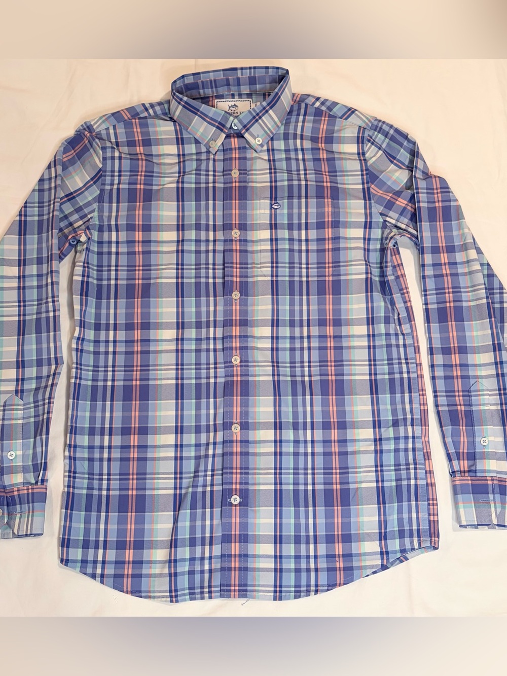 Southern Tide Intercoastal Performance Blue Plaid Button Down Sz Boys XL 16 EUC